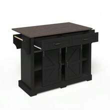 Kitchen Island With Fold-Down Worktop, Kitchen Trolley On Casters, Kitchen Unit With 2 Sliding Doors And 2 Drawers, Barn Style, White, Kitchen Storage Unit, 120 * 45 (70) * 91 Cm - 黑色 - 查看 11