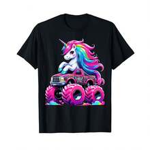 Camiseta unisex de manga corta, Camiseta con diseño de unicornio montando un monster truck, camisetas para hombre, Spiderman, , camiseta para mujer, Romwe para hombre, boho chic, regalos para maestros, camiseta para mujer, ropa curvy para hombre, y2k - Negro - Ver 1