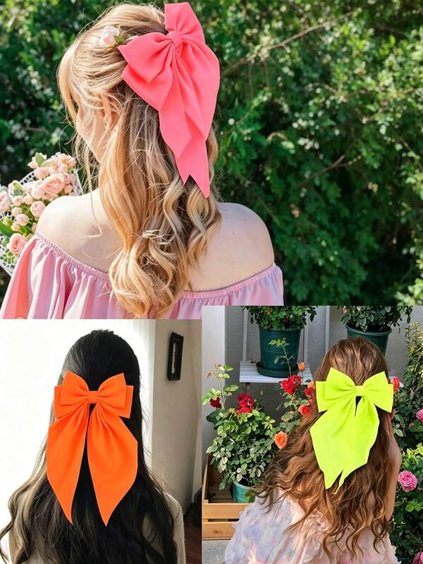 Fashionable Fluorescent Bow Ribbon Elastic Hair Clip, Cute Top Clip, Cross-Border Hot Selling Hair Accessory