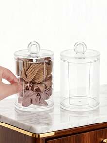 1/2pcs Acrylic Makeup Organizer Box, Removable Lid Cotton Pad Storage Jar, Convenient Opening For Easy Access, Makeup Sponge And Hair Accessory Holder, Jewelry Storage Container, Suitable For Bathroom, Bedroom Vanity, Home Decor - Multicolor - View 11