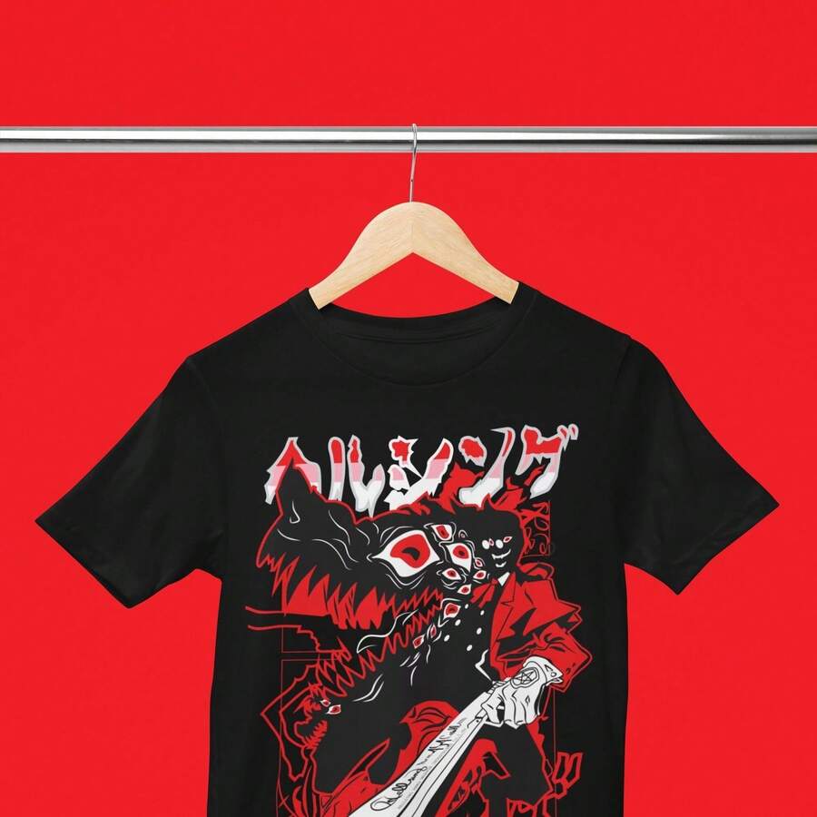 Camiseta de anime Hellsing, estilo japonés, con estampado de vampiros. Camiseta unisex de algodón puro de 220 g y manga corta. Tejido grueso, resistente a las arrugas y a la deformación. Estilo sencillo y versátil, ligero y transpirable, ideal para ir al trabajo, viajar, acampar, ir de compras y para el tiempo libre. - Negro - Ver 1
