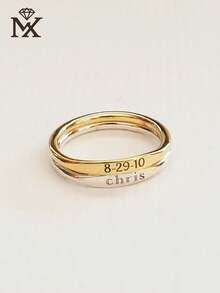 1pc Customized Personalized Ring, Suitable For Men And Women, Perfect As Anniversary Gift. Laser Engraved With Your Name Or Birthday On The Ring, Ideal For Birthday, Mother's Day, Father's Day, Valentine's Day And Christmas. - Multicolor - View 2