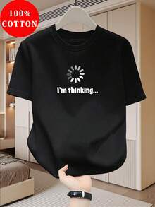 Camiseta de hombre 100% T-Shirt, camiseta ajustada de cuello redondo, top de hombre, con patrón "I'M Thinking", camiseta de verano divertida - Negro - Ver 6