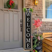 Outdoor Wooden Welcome Sign For Front Porch Standing Vertical Farmhouse Porch Board Decor, Large Wood Wall Hanging Sign With Eucalyptus Leaves And Bow For Entryway Garden And Patio, Wood Black - 立式歡迎牌(黑色) - 查看 10