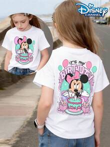 Disney Birthday Print Summer Tops,Minnie Mouse Outfit, Perfect For Cute Girls. Minnie Mouse Outfit,Teen Girl Gift,Comfortable And Breathable Children's Short-Sleeved T-Shirt.Suitable For Both Boys And Girls.Suitable For Daily Wear, Vacations, Outdoor Activities, And As A Children's Gift. - trắng - Xem 2