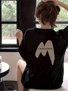 Modern Black T-Shirt With A Unique Challenge Design, Urban Casual Style, Comfortable And Versatile For Everyday Wear And Special Events, Available In Various Sizes And Colors, 2023 Fashion. - 黑色 - 查看 1
