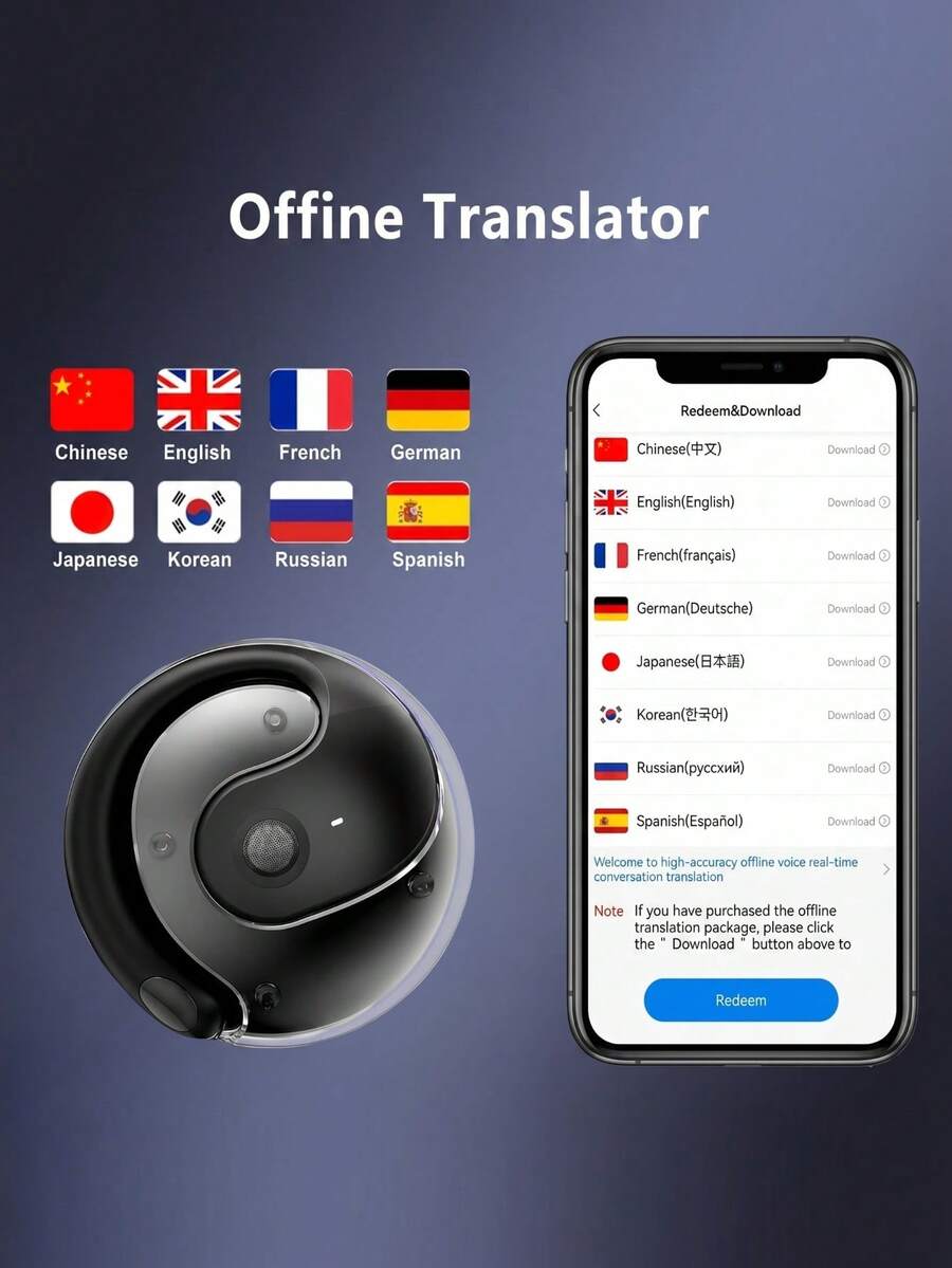 MiniSoo AI Translator Earbuds Real Time, 144 Languages Translation Headphones. If You're Looking For Some Open-Ear Headphones, This Is The Perfect Time To Buy Them. You Can Use Them For Up To 28 Hours With The Charging Case. - 黑色 - 查看 1