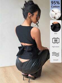 Blusa informal sin mangas con lazo en la espalda, apropiada para ir al trabajo y uso diario - Multicolor 2 - Ver 1