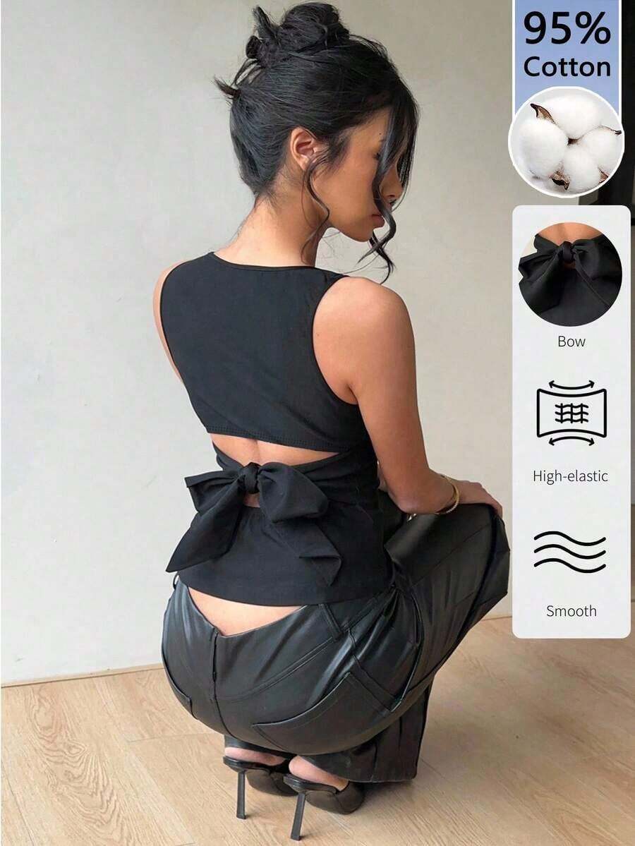 Blusa informal sin mangas con lazo en la espalda, apropiada para ir al trabajo y uso diario - Multicolor 2 - Ver 1