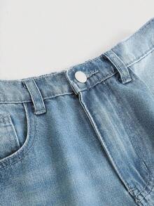 Pantalones vaqueros casuales de ajuste holgado con bolsillos y perneras anchas para adolescentes, jeans de verano para adolescentes - Azul lavado medio - Ver 3