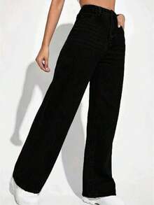 Jeans de pierna recta de color claro para adolescentes - Negro - Ver 4