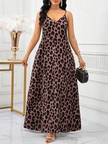 Lady Vestido largo con estampado de leopardo para mujer, estilo bohemio, sin espalda, holgado, vestido maxi suelto sin tirantes para cumpleaños, eventos, vacaciones, vestidos casuales, vestidos boho/bohemia/boho, top halter, ropa africana para mujer - Rosa - Ver 6
