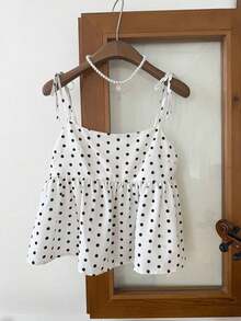 Camiseta de tirantes con lunares tejidos en blanco para mujer - Blanco 3 - Ver 5