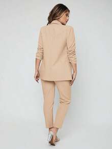 Traje de blazer con cuello de chal y pantalones para otoño/invierno - Caqui - Ver 2