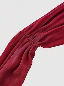 Vestido sin mangas con volantes asimétricos vintage para mujer - Burdeos - Ver 4