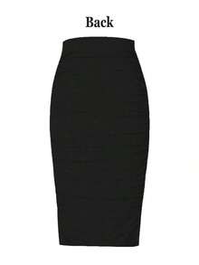 Falda plisada de ajuste ceñido de unicolor azul marino para mujer - Negro - Ver 2