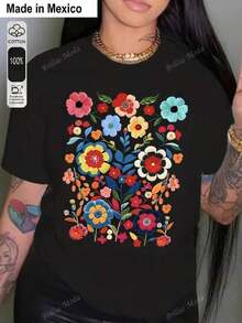 Plus Size Printed T-Shirt For Women, Modern And Realistic Style, Black T-Shirt With A Decorative Pink Bow On The Back, Round Neck T-Shirt For Women, 180 Grams 100% Pure Cotton, Cool And Comfortable, Suitable For Everyday Life, Sports, Gym, Travel, Gifts, Summer Vacation, Mexican Independence Day. - 黑色 - 查看 5
