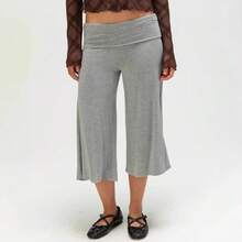 Solid Color Loose High-Waisted Women's Straight-Leg Cropped Casual Pants - Grey - View 1