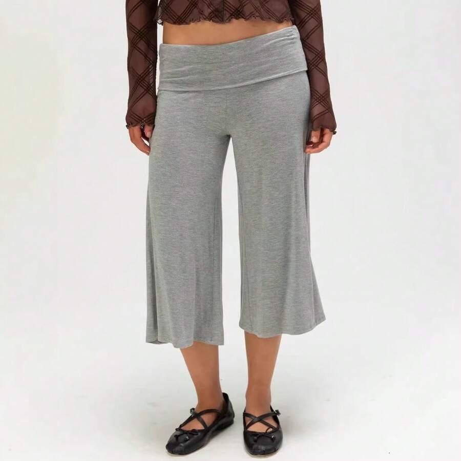 Solid Color Loose High-Waisted Women's Straight-Leg Cropped Casual Pants - Grey - View 1