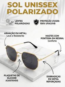 Óculos de Sol Masculino Hexagonal Ilook Casual em Metal Cores Variadas Polarizado UV400 - Verde com Preto - Visão 3