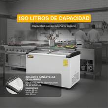 Congelador Tapa de Cristal Curvo Rhino, 190 L, Función Dual Congelador/Refrigerador, Exhibidor Comercial con Iluminación LED, 2 Canastillas, Control de Temperatura, Ruedas Integradas, CONGECRI-7C - Tipo de Enchufe B Japonés (100V) - Ver 7