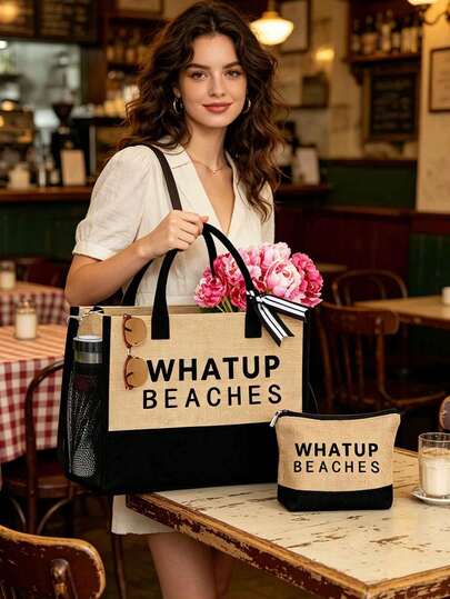 A Set Of Women'S Beach Tote Bags, Canvas Bags Suitable For Carrying Beach Gear, Perfect For Weddings, Birthdays, And Vacations. A Great Gift For Women, Mothers, Teachers, Friends, Bridesmaids, And Students. The Large-Capacity Tote Bags Are Ideal For Vacations, Weekend Getaways, And Short Trips. A Personalized Birthday Gift For Friends And Loved Ones, Includes A Silk Scarf.