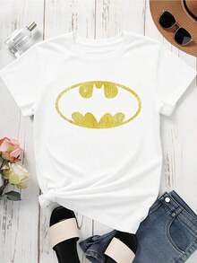 Playera minimalista moderna con el logo de  de Warner Bros, camiseta blanca para mujer, top casual de manga corta, camiseta gráfica unisex, ropa de calle a la moda. - Blanco - Ver 2