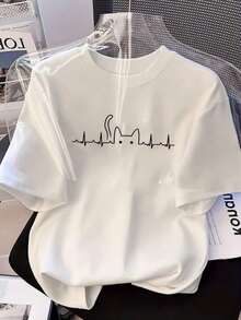Camiseta de manga corta para mujer, holgada, adelgazante, de algodón puro, con un bonito diseño de estampado de dibujos animados 3333 # - Blanco - Ver 1