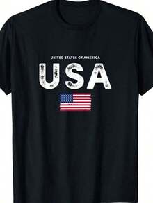 Camiseta de aodón puro de 180 g/m² con gráfico de la bandera de EE. UU. y tema de novedad, diseñ con artesanía de punto, cómoda, duradera, transpirable, suave, fácil de limpiar, resistente a las manchas, personaliz, perfectara ocasiones patrióticas alidas casuales diarias, que proporciona una textura suave y un fácil lavado, adecu para un uso patriótico relado con un distintivo atractivo nacional - Negro - Ver 2