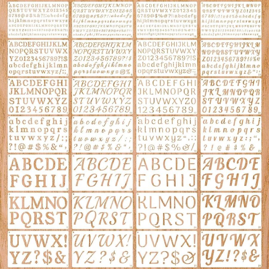 28pcs Letter Painting Template, Including 4 Styles Of Complete Alphabet, Numbers And Punctuation. Each Letter Provides 1/3, 1/2, 3/4, 1 And 2 Inch Sizes. These Templates Will Bring Endless Possibilities, Allowing You To Create Any DIY Art Freely. Template Size: 9.8 Inches X 5.9 Inches - 28-piece Letter Drawing Template - View 1