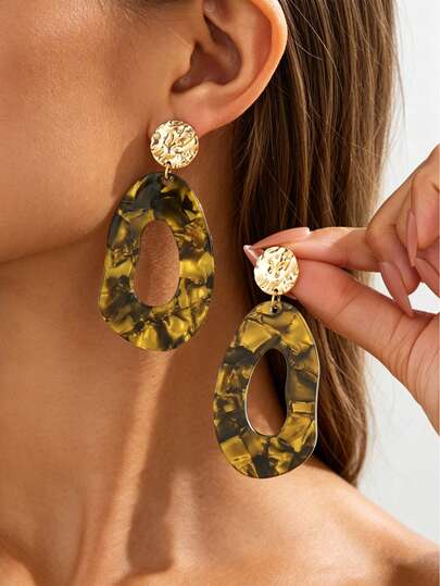 2pcs Fashionable Personalized Earrings, Acrylic Asymmetrical Geometric Hollow Drop Earrings, Suitable For Women's Daily Wear, Vacation, Spring/Summer Travel