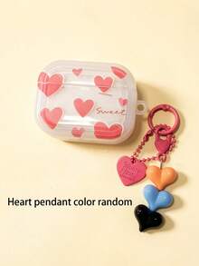 Estuche para auriculares con diseño de patrón de corazón rosa con borde blanco asimétrico y colgante en forma de corazón (color de corazón aleatorio) y conjunto de cordón, compatible con Apple 1/2 3 4 - Rosa - Ver 3