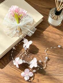 1件溫柔仙氣花卉蕾絲蝴蝶結髮夾，氛圍感女孩髮飾，Ins風百搭頭飾，適合婚禮/度假/派對/拍照 - 彩色 - 查看 2