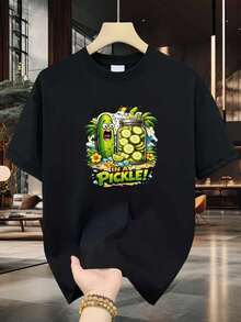 Men's Cotton T-Shirt With A Fun Cartoon Pickle Jar Design And Tropical Beach Print. High-Quality Cotton Print, Durable, Casual And Stylish. Loose And Comfortable Fit. - Mixed Colors - View 10