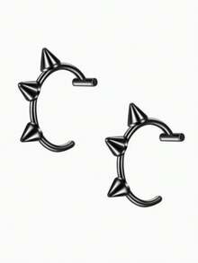 2 piezas de anillos de labio sin perforación con estilo punk y remaches, accesorios de labios de moda y personalizados - Negro - Ver 3