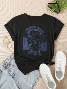 Basement Studio Drum Set 92 Mercer St New York Women's Fashionable Printed Casual T-Shirt Suitable For All Seasons

-White - 黑色 - 查看 2