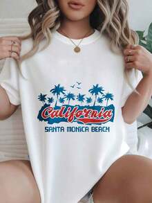 Women's Casual T-Shirt With Vintage Fashion Print Of Palm Trees And Birds From Santa Monica, California, Suitable For All Seasons

BlackFashion - 白色 - 查看 1