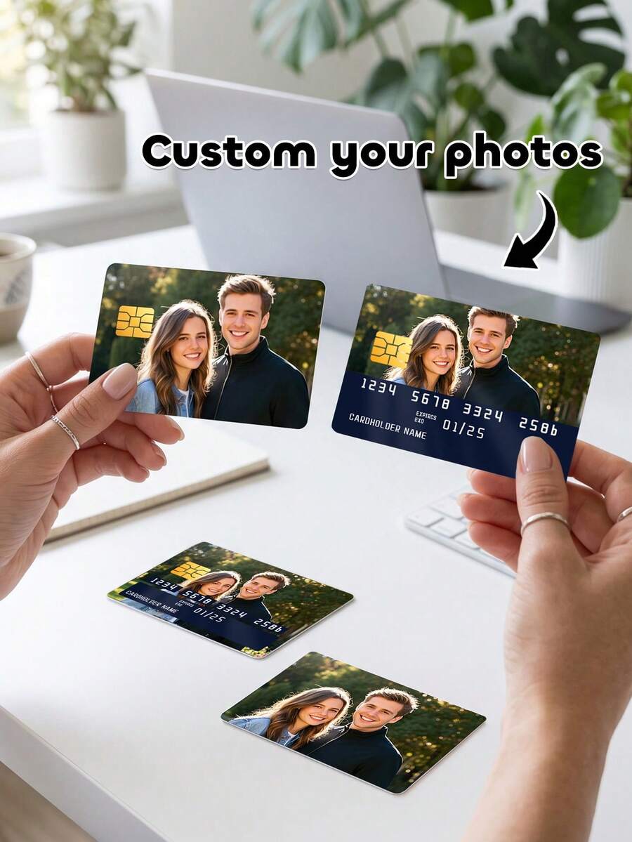 4pcs Custom Photo Credit Card Skin, Personalized Photo Debit Card Sticker, Removable Vinyl Card Cover For Bank Card, Custom Your Picture Credit Card Sticker, Slim Fit Card Cover - Multicolor - View 1
