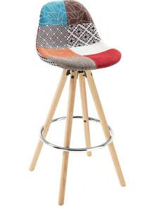 Bar Stools Set Of 2 Pcs Barstools Multicolor Patchwork Breakfast Kitchen Counter Bar Chairs Wood Leg In Nature - Multicolor - View 7