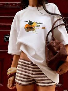 Short-Sleeve T-Shirt With Artistic And Musical Design, Fashionable Short-Sleeve T-Shirt For Spring And Summer 2026, Made In Mexico, 180 Grams. Cartoon Print, Couple Design, Suitable For Indoor Or Outdoor Wear. Crew Neck, Unisex, Ideal For Office And Leisure. One-Piece Pack. - WH-P631577SLNDXZGY470 - 查看 2