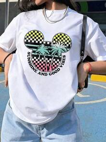 Unisex Disney Tropical Gradient Mickey Tee, Summer Vibes Print, Casual Fit, Bright & Fun. - 白色 - 查看 2