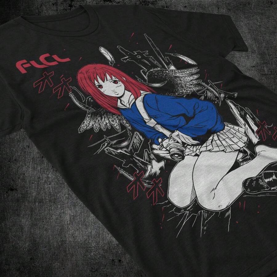 Camiseta Haruko Haruhara FLCL Anime UniS1ex T1EE 220G, de algodón puro, manga corta, para hombre y mujer. Tejido grueso, resistente a las arrugas y que no se deforma fácilmente. Estilo sencillo y versátil, ligero y transpirable, perfecto para ir al trabajo, viajar, acampar, ir de compras y para el tiempo libre diario. - Negro - Ver 1