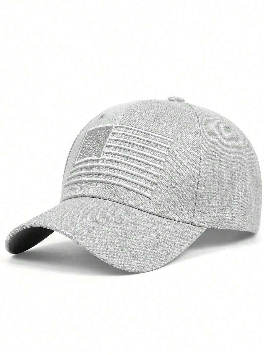 1pc Men's Adjustable Baseball Cap With US Flag Embroidery, Casual Outdoor Hat For Spring And Autumn - Heather Gray - View 1