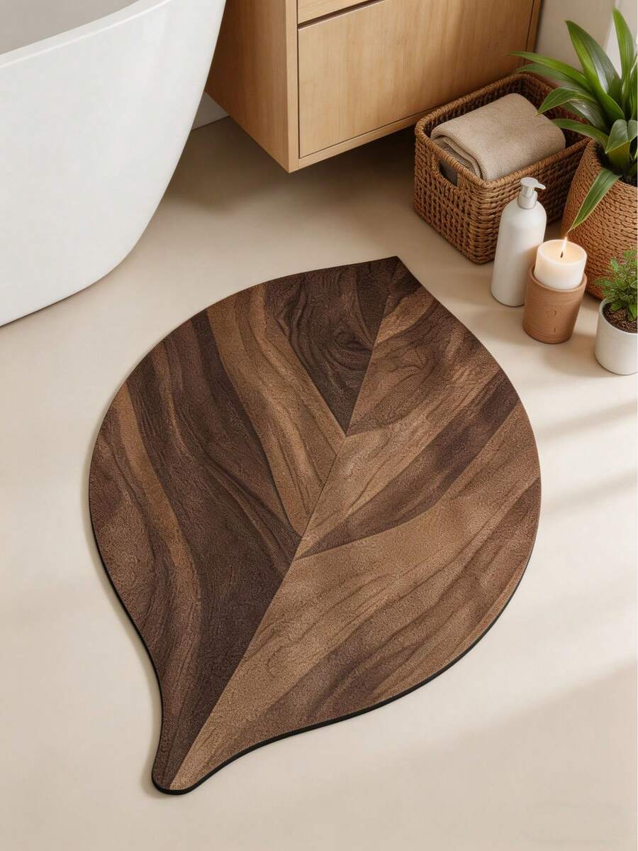 1pc Wooden Leaf-Shaped Absorbent Mat, Bathroom Mat, Bathroom Carpet, Doormat, Small Rug, Carpet, Mat, Home Decor, Area Small Rug, Outdoor Mat, Home Decor, Area Rug, Bedroom Rug, Washable Carpet - Multicolor - View 1