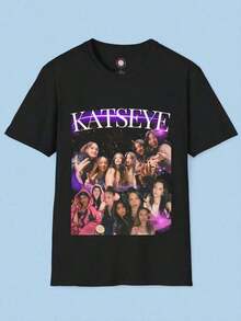 Katseye Members Short-Sleeve T-Shirt With Pink Signatures, Vintage Katseye Graphic Tee, Katseye The Beautiful Chaos Tour T-Shirt, Cute Girl Group. 100% Cotton. - 黑色 9 - 查看 6