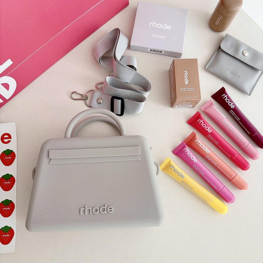 Silicone Handbag With Zipper, Multifunctional Portable Tote Bag, Versatile Storage Bag For Headphones, Simple And Cute Wallet, Portable Small Bag For Cosmetics, Keys, And Various Items. - Grey - View 1