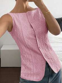 Camisa ajustada sin mangas de mujer con estampado de lunares - Rosa - Ver 4