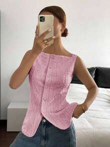 Camisa ajustada sin mangas de mujer con estampado de lunares - Rosa - Ver 6