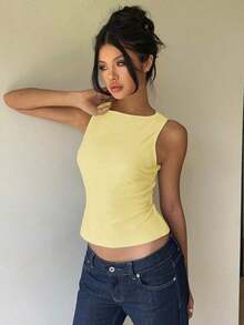 2 piezas Camisa sin espalda con lazo y cuello redondo sin mangas para mujer, Top estilo Y2K, adecuado para ir al trabajo, salidas, vacaciones, Paquete de 2 tops sin mangas para mujer, Top sin mangas para mujer, Conjunto de 2 piezas para mujer, Blus - Amarillo - Ver 8