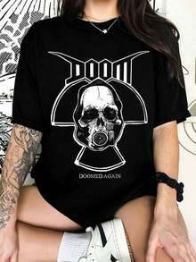 Graphic T-Shirt Inspired By Doom Metal, Reaper Skull Motif, Black Metal. - Black - View 6